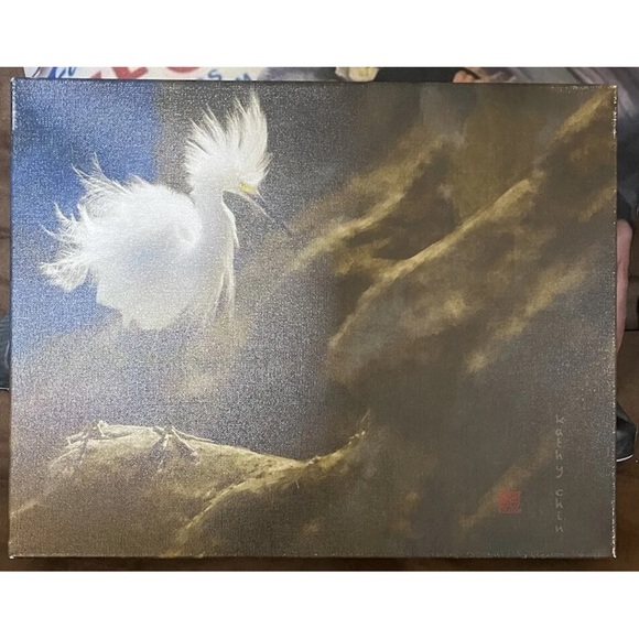 Kathy Chin Great Egret Bird Canvas Art Painting - Picture 3 of 4